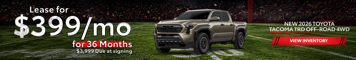 Lease a new 2026 Toyota Tacoma TRD Off-Road 4WD for $399 a m