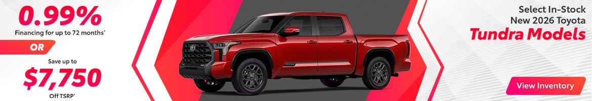 0.99% APR or up to $7,750 off TSRP on Toyota Tundra – Clarksville, TN